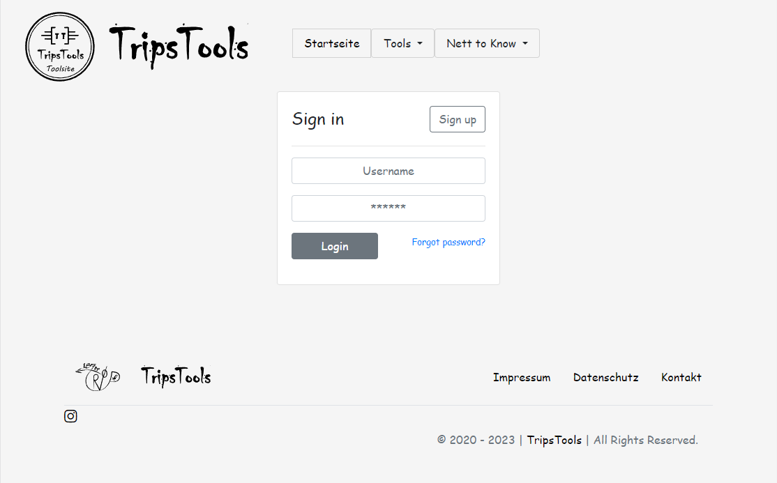 Screenshot TripsTools Toolsite